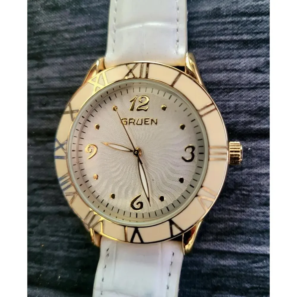 Rare Gruen Watch Ceramic Roman Bezel Guilloche‎ Dial W Box